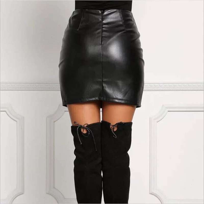 Office Women Elegant Ladies Skirt No Crack PU Leather Skirt high Waist Bag Hip bind Open Fork Skirt