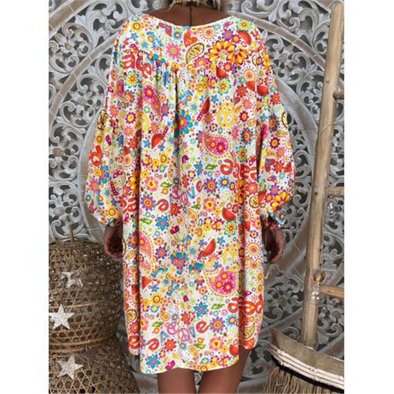 Elegant Colorful Dress Women Plus Size off shoulder Animal Print Long Sleeve Irregular Loose Dress