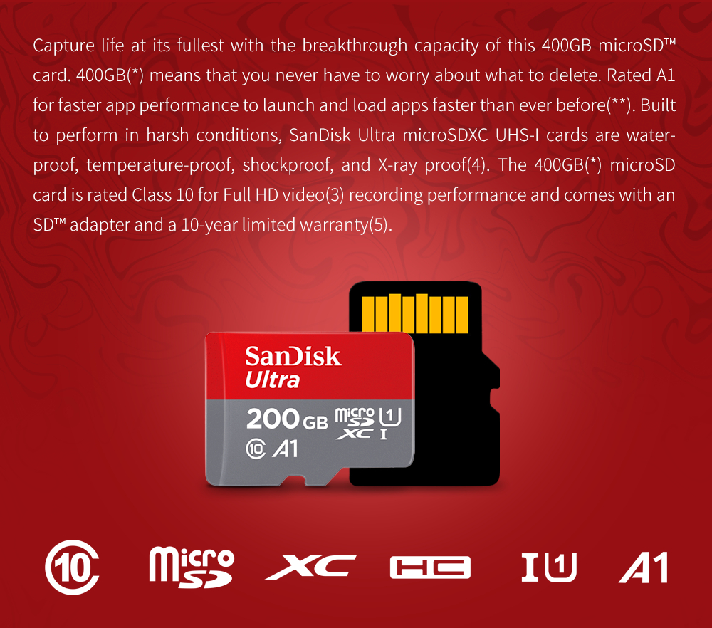 SanDisk Memory Card 400GB 256GB 200GB 128GB 64GB 98MB/S 32GB Micro sd card Class10 UHS-3 flash card