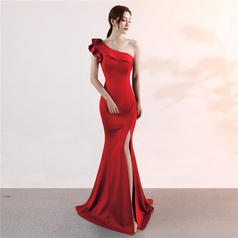 Evening dress New banquet elegant atmosphere pink long sexy thin fishtail dress Fashion women dress