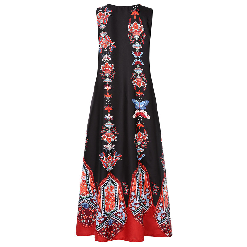 New Hot style Elegant Lady Vintage Print Dress V-neck Sleeveless Pocket Summer Fashion Women Dress