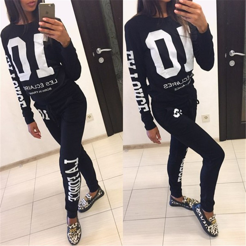 New Autumn Tracksuit For Women Ladies Casual Letter Print Sweatshirt+ Long Pants 2 piece Hoodies Set