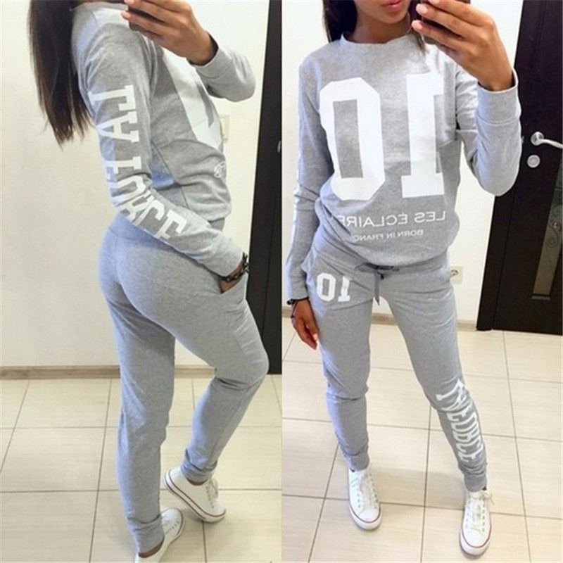 New Autumn Tracksuit For Women Ladies Casual Letter Print Sweatshirt+ Long Pants 2 piece Hoodies Set