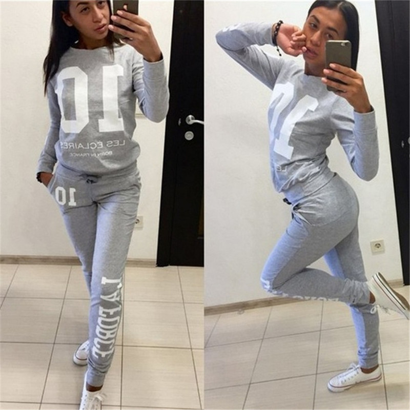 New Autumn Tracksuit For Women Ladies Casual Letter Print Sweatshirt+ Long Pants 2 piece Hoodies Set