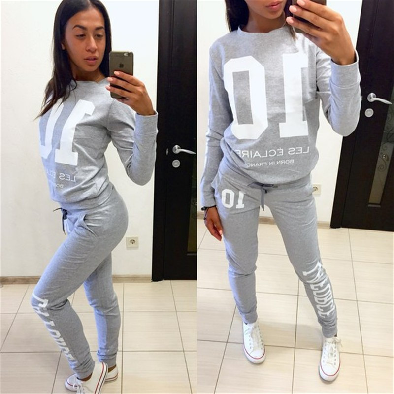 New Autumn Tracksuit For Women Ladies Casual Letter Print Sweatshirt+ Long Pants 2 piece Hoodies Set