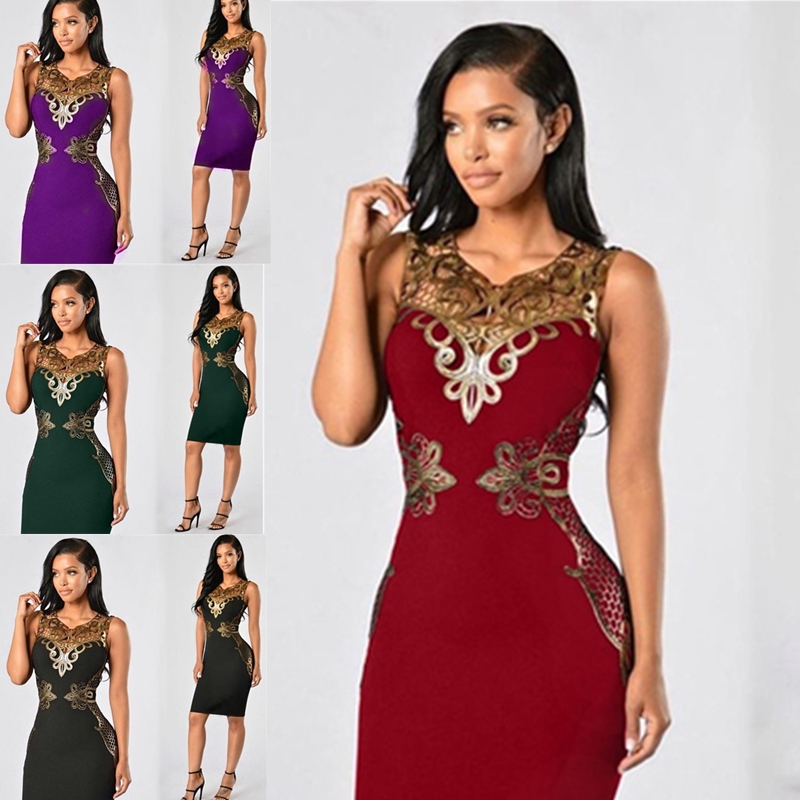 Beautiful Gifts Women Lace Bodycon Dress Sexy Fashion Slim Sleeveless Evening Party Pencil Dress