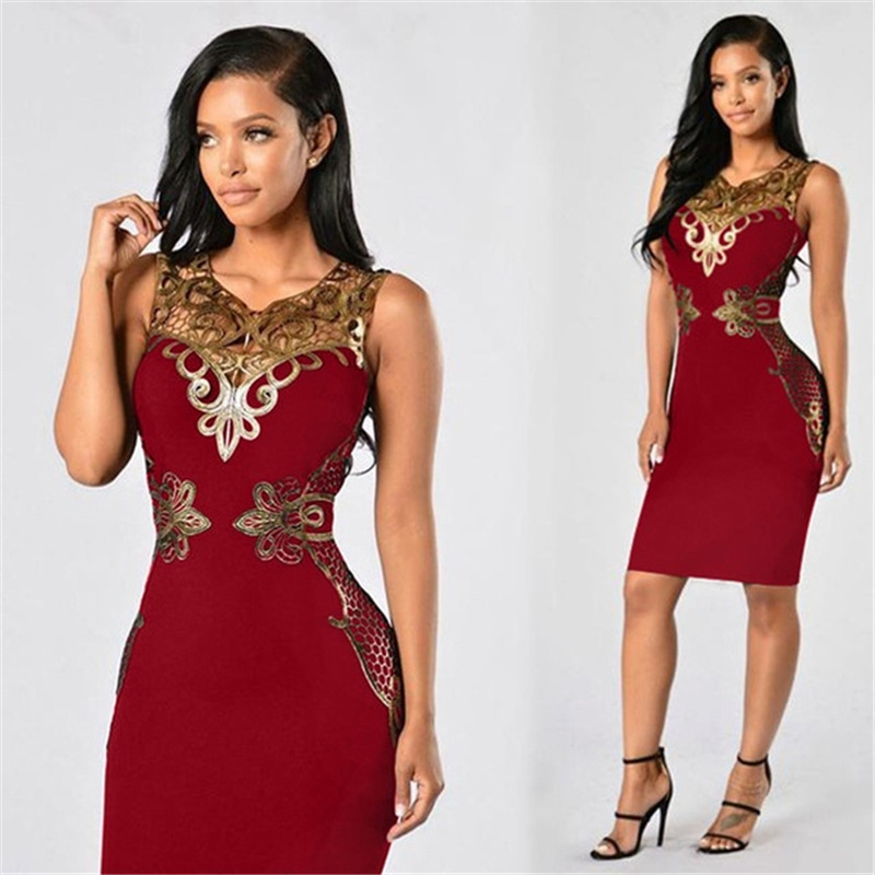 Beautiful Gifts Women Lace Bodycon Dress Sexy Fashion Slim Sleeveless Evening Party Pencil Dress
