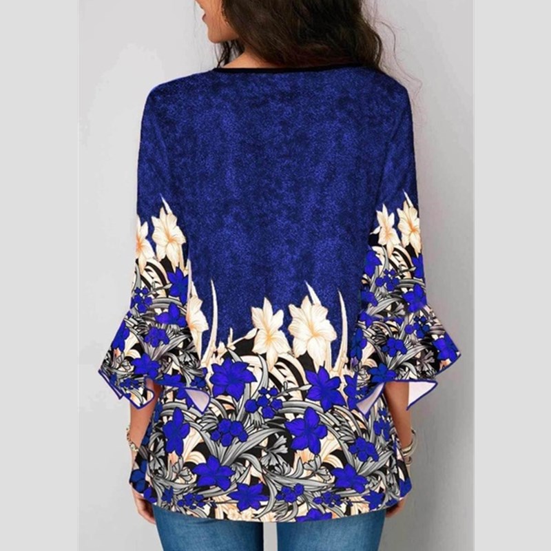Black Friday Hot Sell Women Blouses Floral Print V Neck T-shirts Loose Long Sleeve Blouses