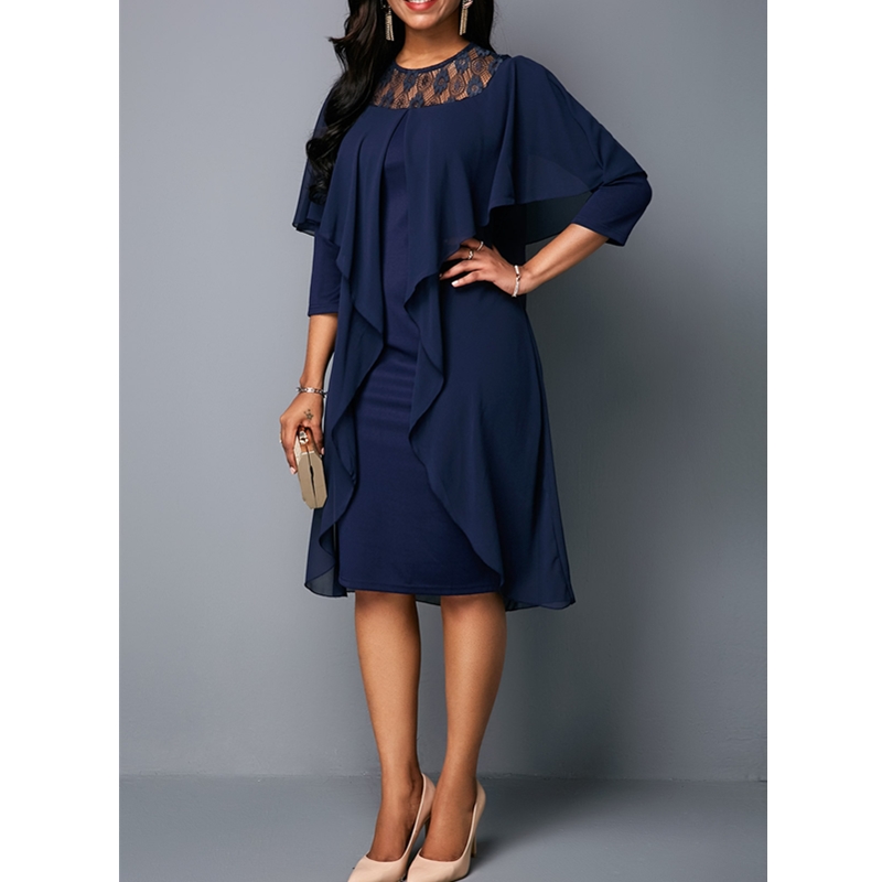 New Fashion Women&apos;s Dresses Elegant Sexy Slim Ladies Dress Seven Sleeve O-Neck Bag Hip Dress