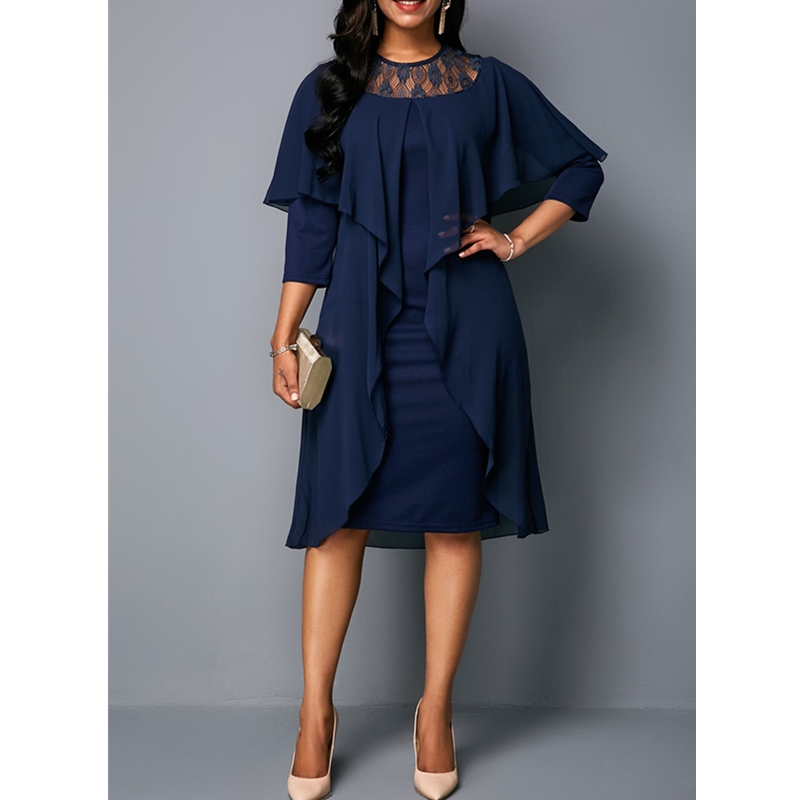 New Fashion Women&apos;s Dresses Elegant Sexy Slim Ladies Dress Seven Sleeve O-Neck Bag Hip Dress