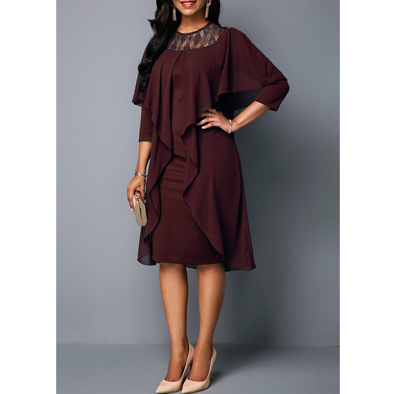 New Fashion Women&apos;s Dresses Elegant Sexy Slim Ladies Dress Seven Sleeve O-Neck Bag Hip Dress