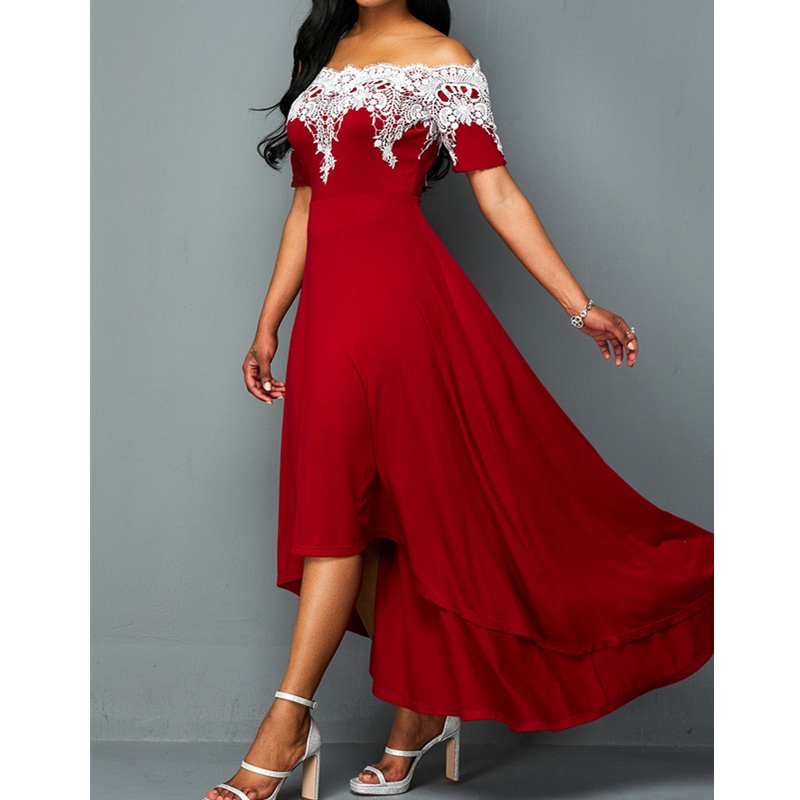 New Fashion Women&apos;s Dresses Elegant Sexy Slim Ladies Dress Short Sleeve Off-the-shoulder Dress