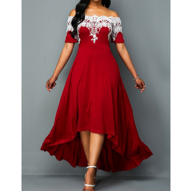New Fashion Women&apos;s Dresses Elegant Sexy Slim Ladies Dress Short Sleeve Off-the-shoulder Dress