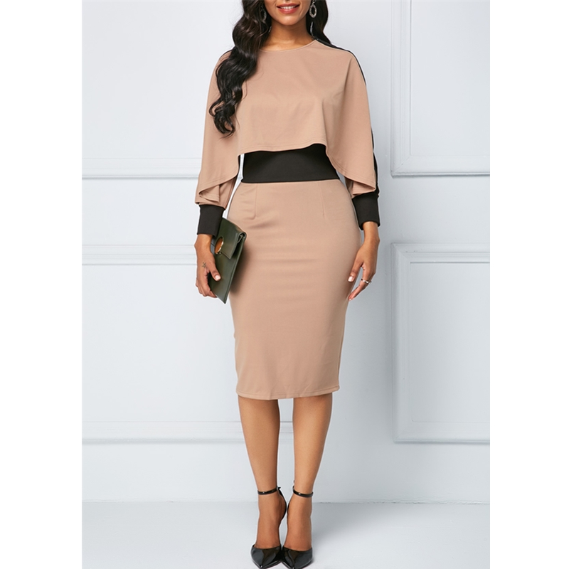 HS New Fashion Women&apos;s Dresses Elegant Sexy Slim Ladies Dress Long Sleeve O-Neck Bag Hip Dress