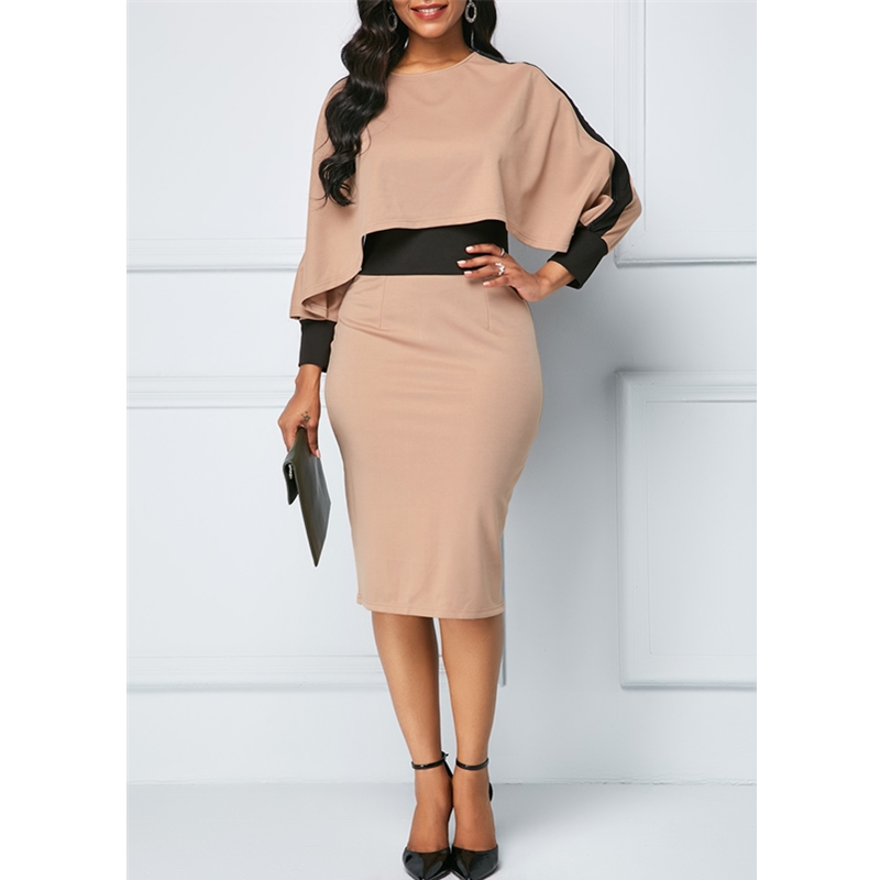 HS New Fashion Women&apos;s Dresses Elegant Sexy Slim Ladies Dress Long Sleeve O-Neck Bag Hip Dress