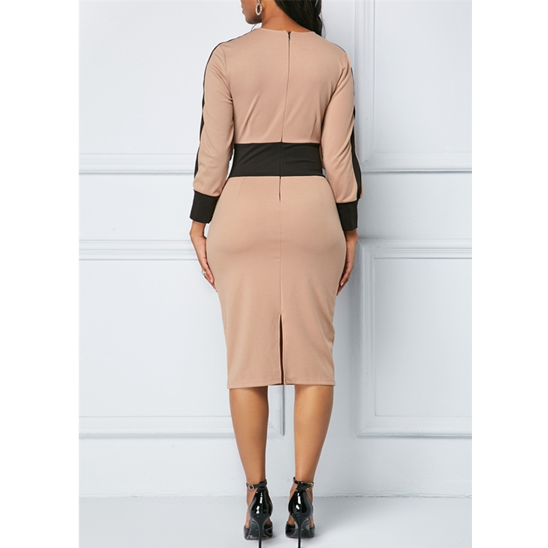 HS New Fashion Women&apos;s Dresses Elegant Sexy Slim Ladies Dress Long Sleeve O-Neck Bag Hip Dress