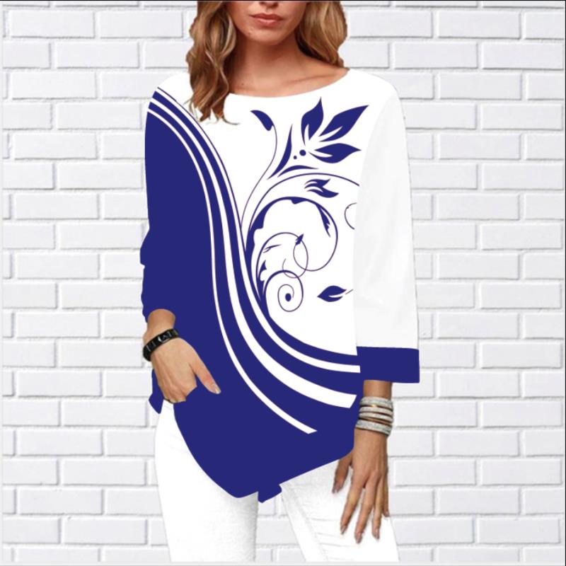 Women&apos;s Fashion Autumn Shirt Irregular Hem Long Sleeve T Shirt Casual O-Neck Ladies Tops Plus Size