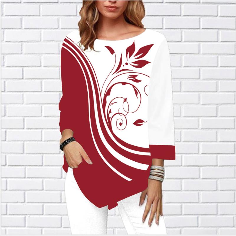 Women&apos;s Fashion Autumn Shirt Irregular Hem Long Sleeve T Shirt Casual O-Neck Ladies Tops Plus Size