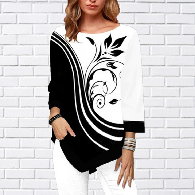 Women&apos;s Fashion Autumn Shirt Irregular Hem Long Sleeve T Shirt Casual O-Neck Ladies Tops Plus Size