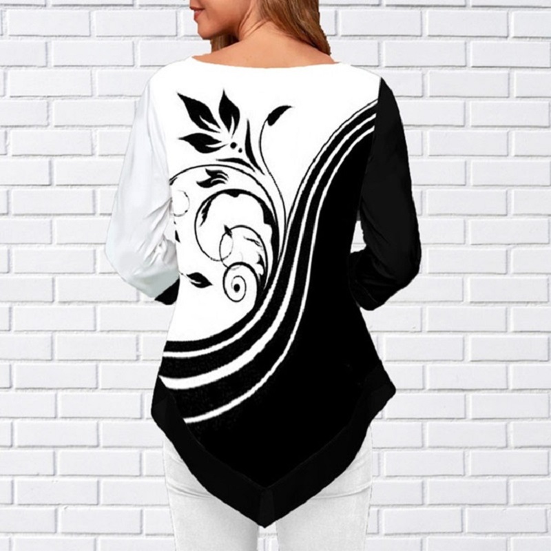 Women&apos;s Fashion Autumn Shirt Irregular Hem Long Sleeve T Shirt Casual O-Neck Ladies Tops Plus Size