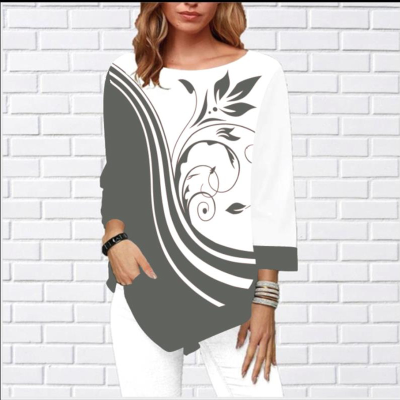 Women&apos;s Fashion Autumn Shirt Irregular Hem Long Sleeve T Shirt Casual O-Neck Ladies Tops Plus Size