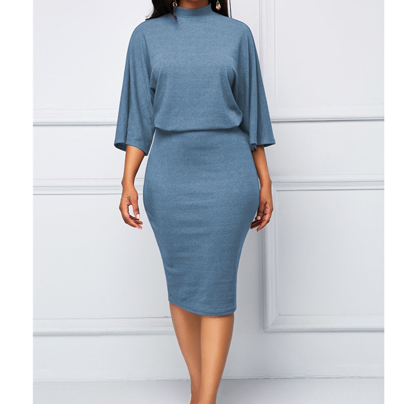 Elegant Women&apos;s Dresses O-Neck Seven Sleeve Bag Hip Dress Loose Show Thin Slim Fashion Dress