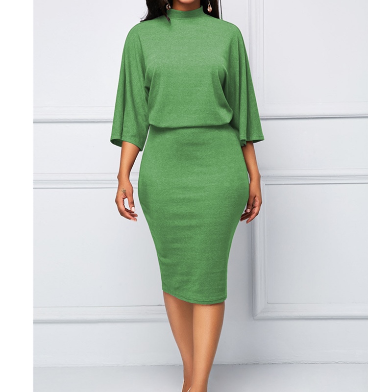 Elegant Women&apos;s Dresses O-Neck Seven Sleeve Bag Hip Dress Loose Show Thin Slim Fashion Dress