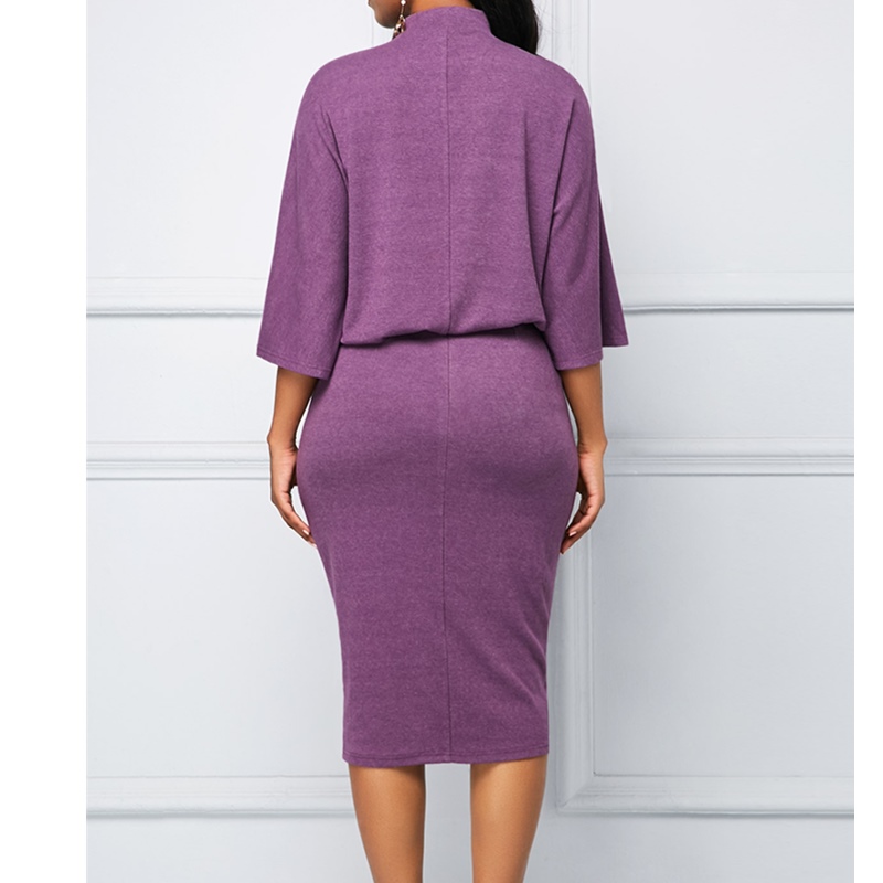 Elegant Women&apos;s Dresses O-Neck Seven Sleeve Bag Hip Dress Loose Show Thin Slim Fashion Dress