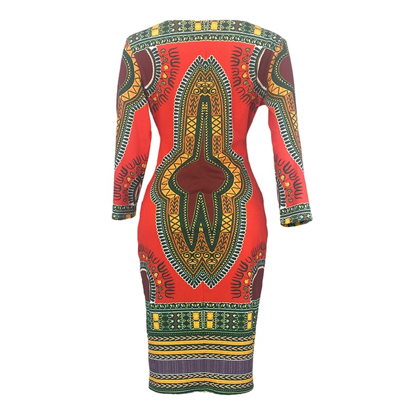 New Women&apos;s Dresses Sexy Elegant Slim Ladies Dress Ethnic Cropped Sleeve V-Neck Dress