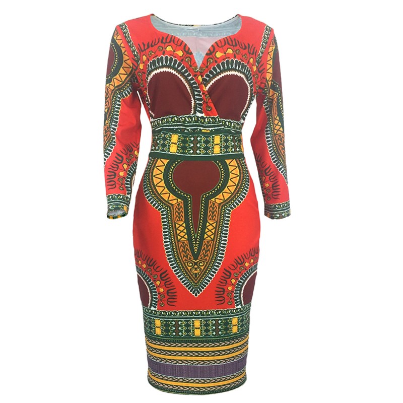 New Women&apos;s Dresses Sexy Elegant Slim Ladies Dress Ethnic Cropped Sleeve V-Neck Dress