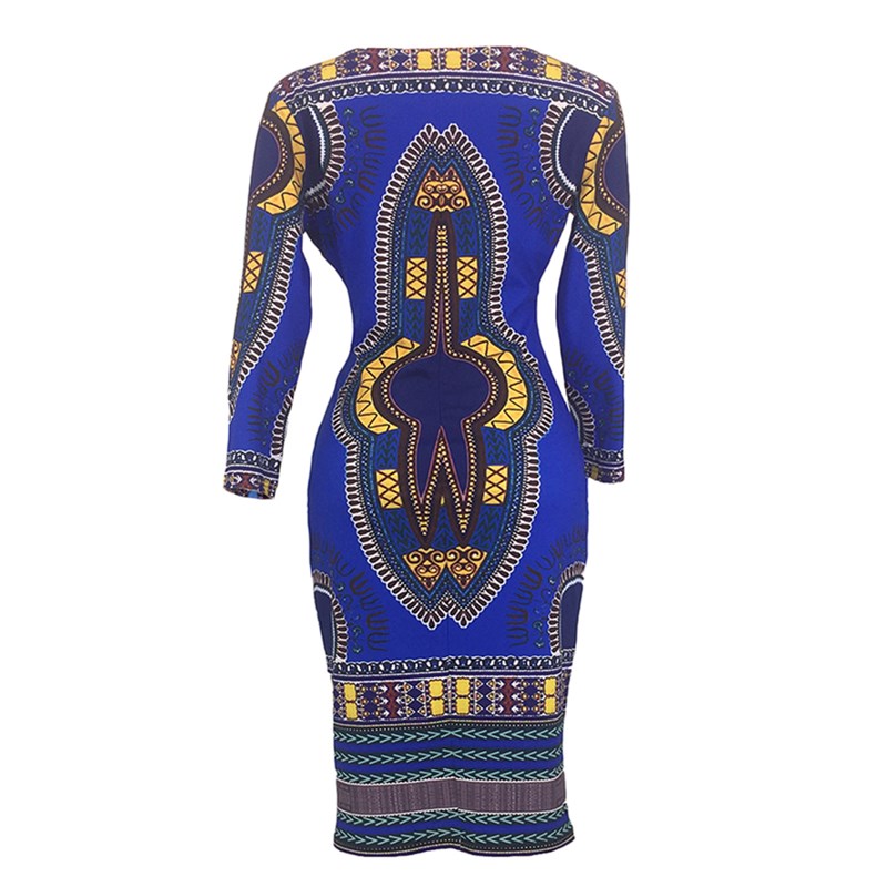 New Women&apos;s Dresses Sexy Elegant Slim Ladies Dress Ethnic Cropped Sleeve V-Neck Dress
