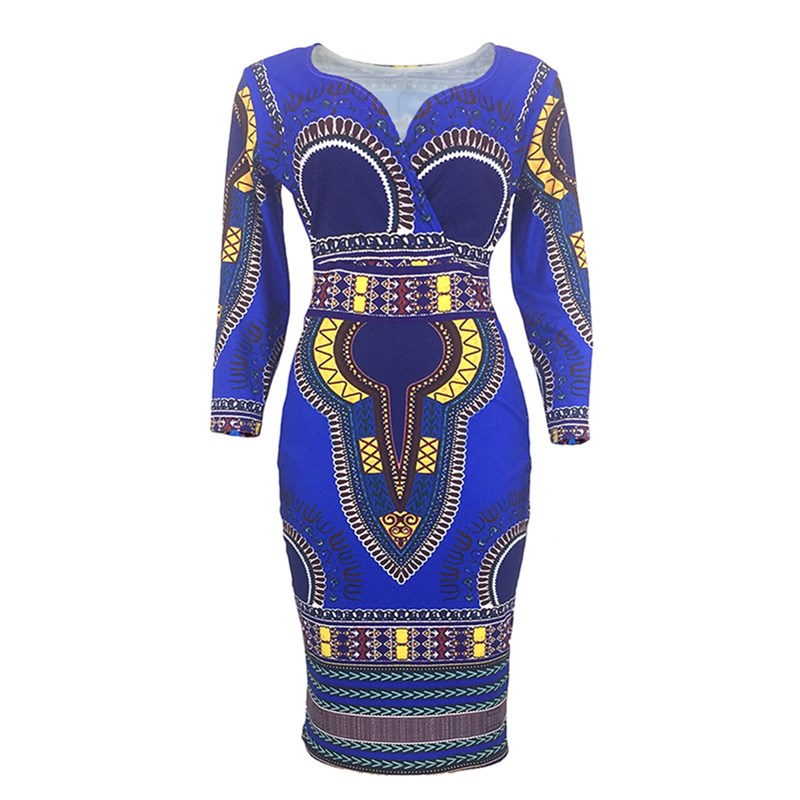 New Women&apos;s Dresses Sexy Elegant Slim Ladies Dress Ethnic Cropped Sleeve V-Neck Dress