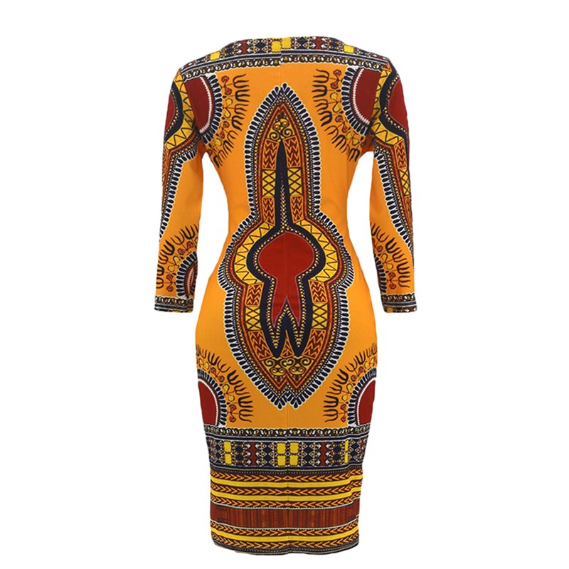 New Women&apos;s Dresses Sexy Elegant Slim Ladies Dress Ethnic Cropped Sleeve V-Neck Dress