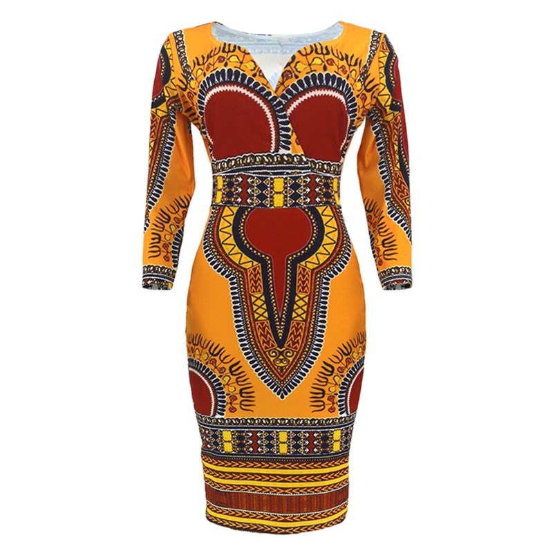 New Women&apos;s Dresses Sexy Elegant Slim Ladies Dress Ethnic Cropped Sleeve V-Neck Dress