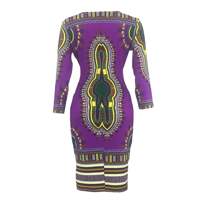 New Women&apos;s Dresses Sexy Elegant Slim Ladies Dress Ethnic Cropped Sleeve V-Neck Dress