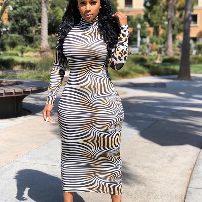 HS female dress Fashion Elegant new two-tone stitching leopard print long-sleeved Women dress