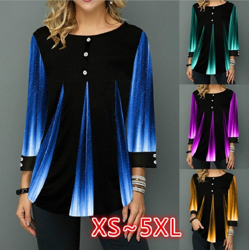 HS Fashion Women's Shirt 2020 Street Trendy O-Neck Printed Loose Blouse Slim Show Thin Ladies Tops