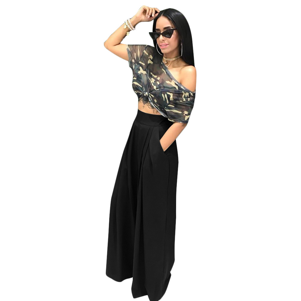HS New Fashion Ladies Trousers Stylish Flared Pleated High Waist Wide-leg Casual Women&apos;s Pants