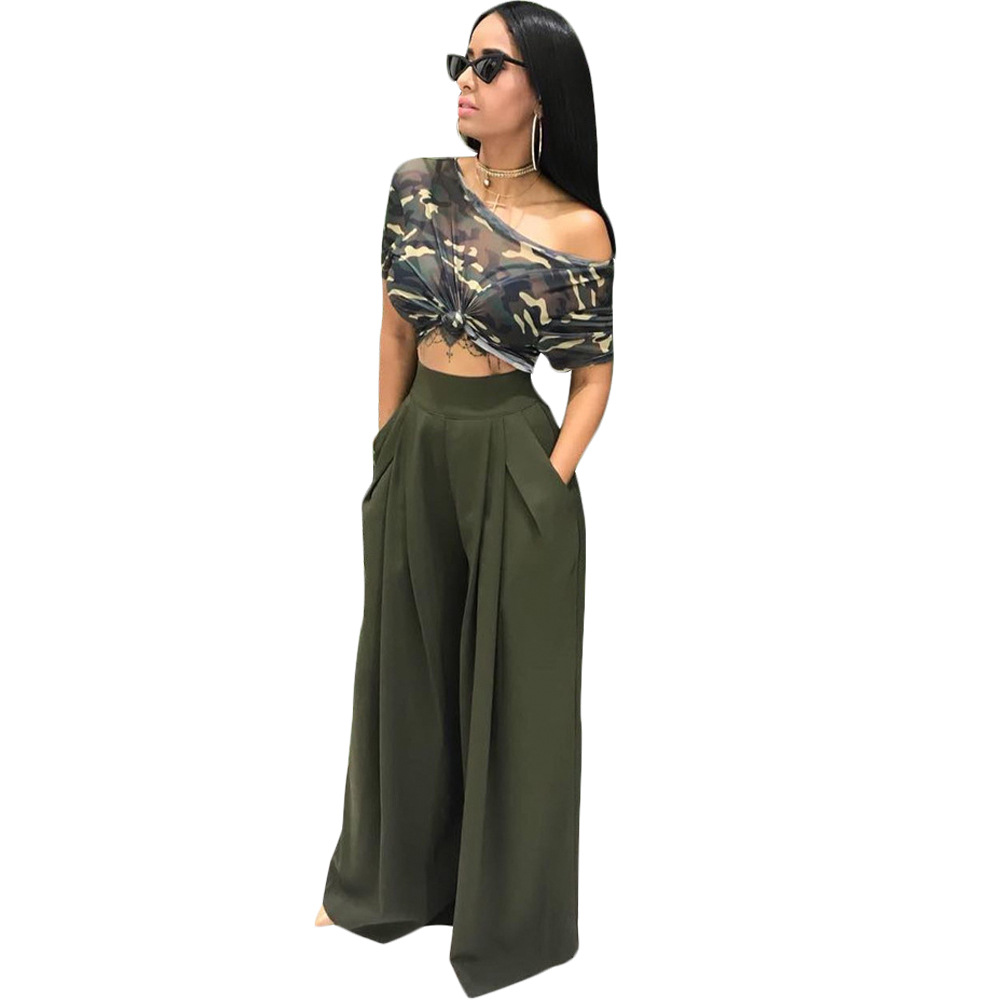 HS New Fashion Ladies Trousers Stylish Flared Pleated High Waist Wide-leg Casual Women&apos;s Pants