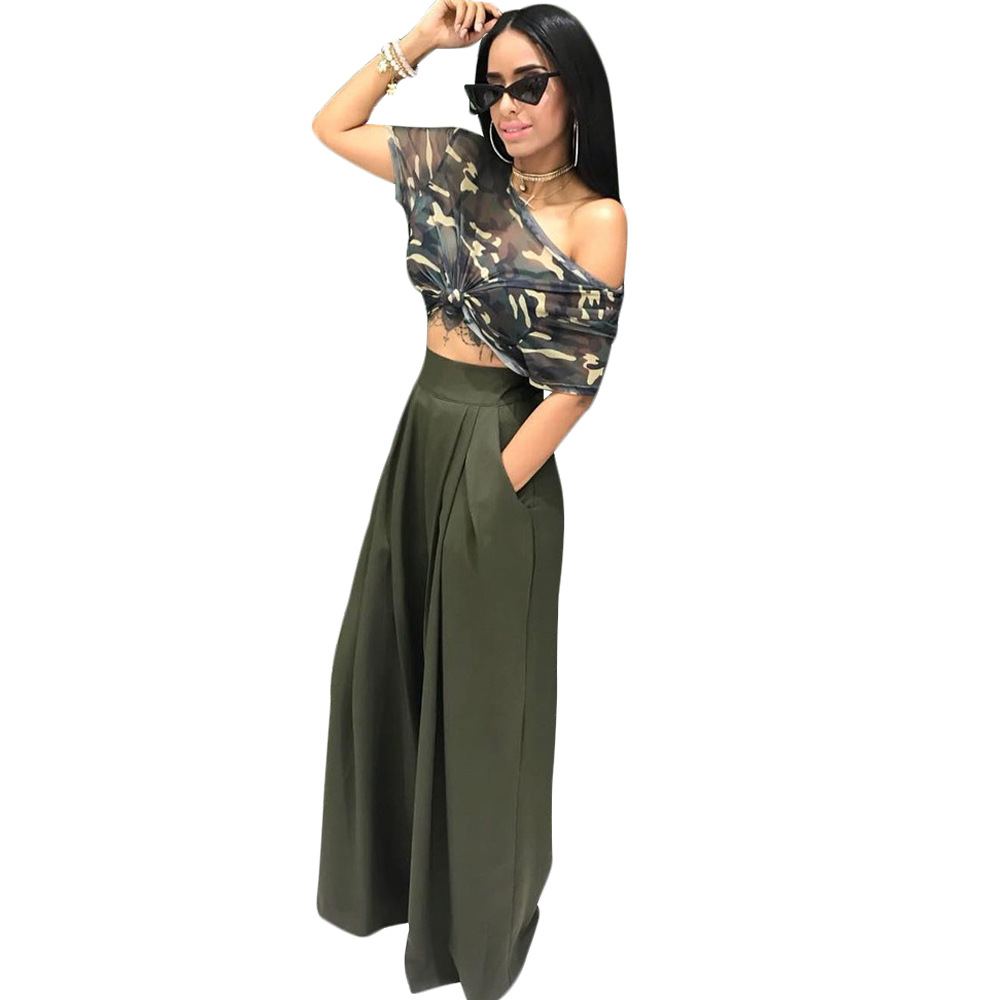 HS New Fashion Ladies Trousers Stylish Flared Pleated High Waist Wide-leg Casual Women&apos;s Pants