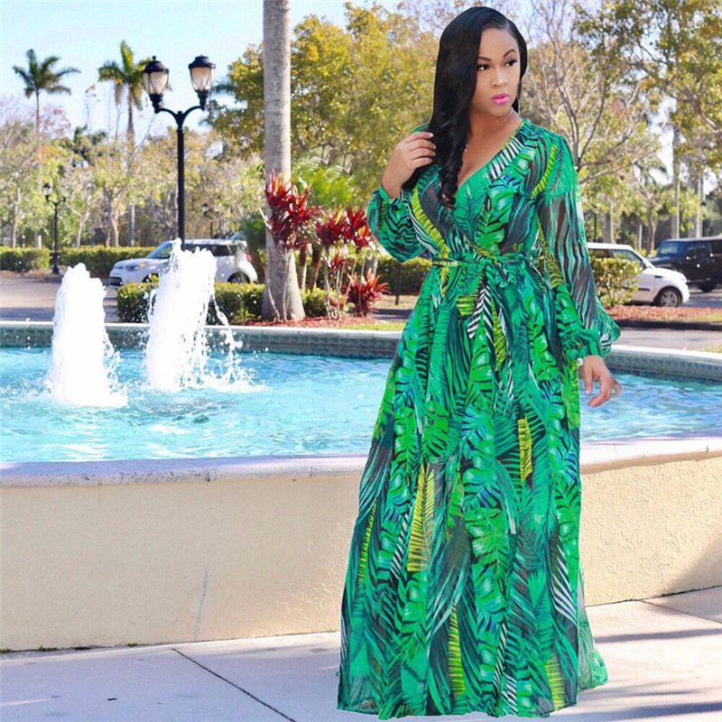 HS Fashion Women's Dresses Plus Size Chiffon Long Dress Printed long Sleeve Big Swing Ladies Dress Dresses for Women Dresses for Women Elegant Dresses for Women Plus Size Dresses for Women Sexy