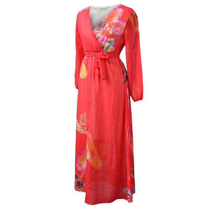 HS Fashion Women's Dresses Plus Size Chiffon Long Dress Printed long Sleeve Big Swing Ladies Dress Dresses for Women Dresses for Women Elegant Dresses for Women Plus Size Dresses for Women Sexy