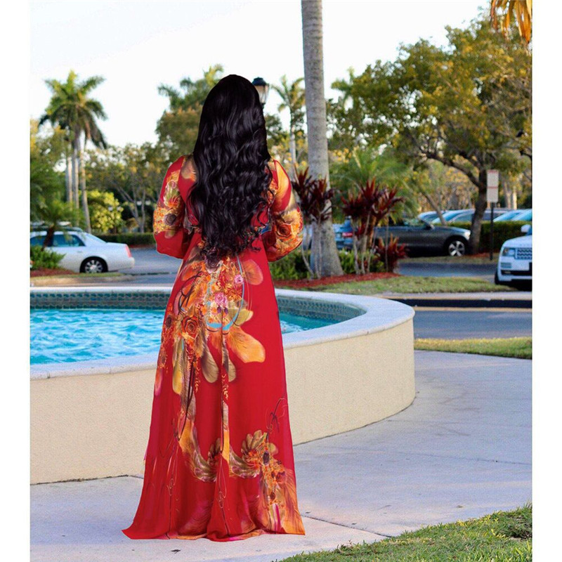 HS Fashion Women's Dresses Plus Size Chiffon Long Dress Printed long Sleeve Big Swing Ladies Dress Dresses for Women Dresses for Women Elegant Dresses for Women Plus Size Dresses for Women Sexy