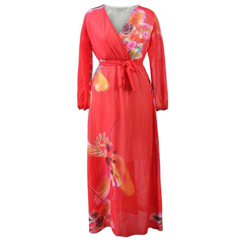 HS Fashion Women's Dresses Plus Size Chiffon Long Dress Printed long Sleeve Big Swing Ladies Dress Dresses for Women Dresses for Women Elegant Dresses for Women Plus Size Dresses for Women Sexy