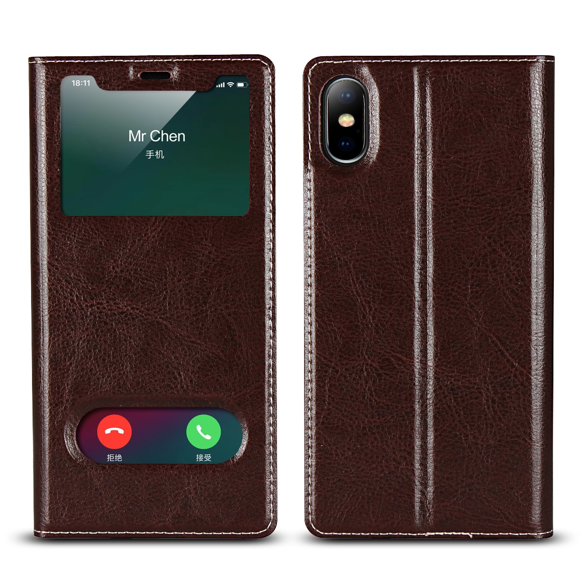 Apple iPhone X Xs max XR/iPhone 7 8  5s 5se 6s Plus Cove [Visual Window]Shockproof Flip leather Case