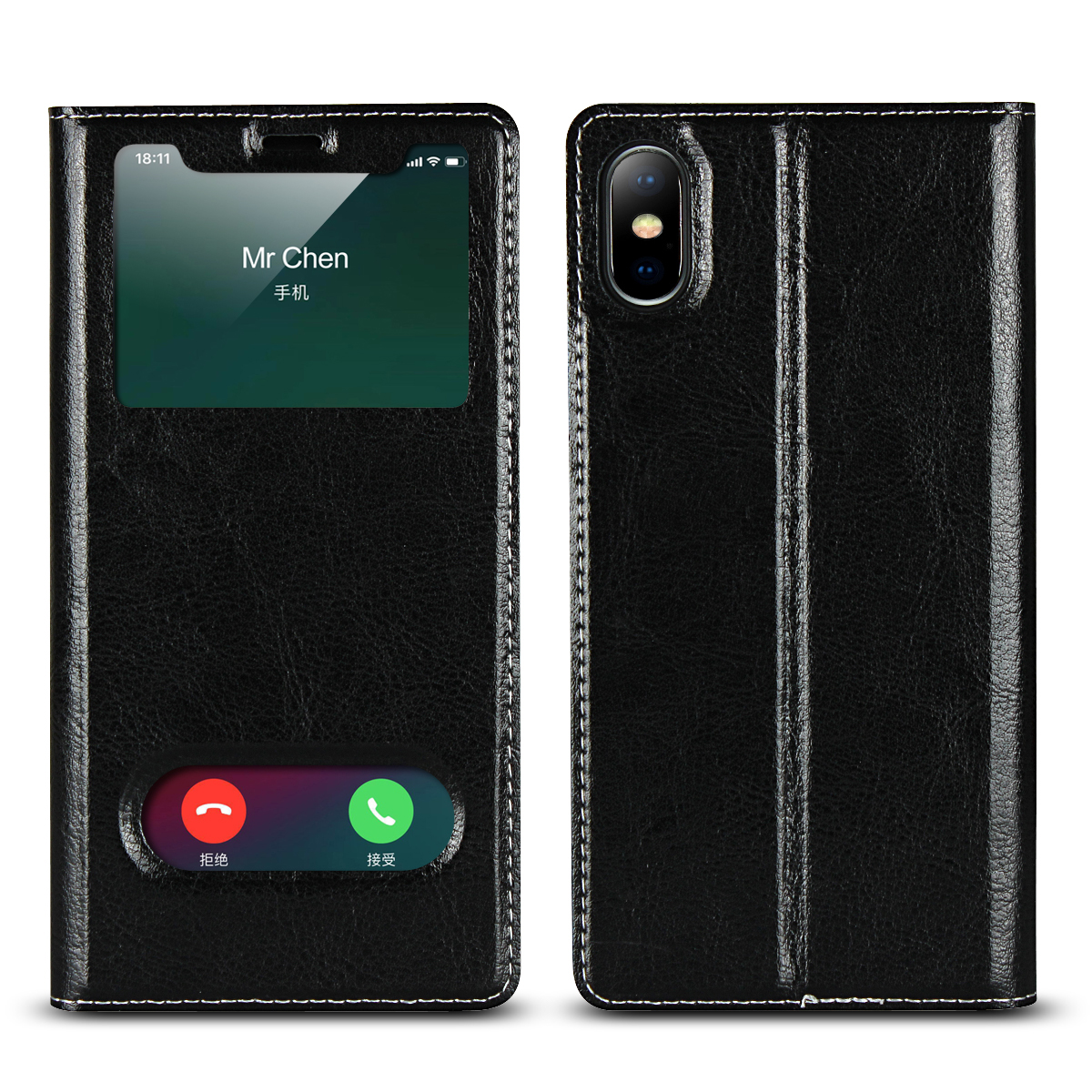 Apple iPhone X Xs max XR/iPhone 7 8  5s 5se 6s Plus Cove [Visual Window]Shockproof Flip leather Case