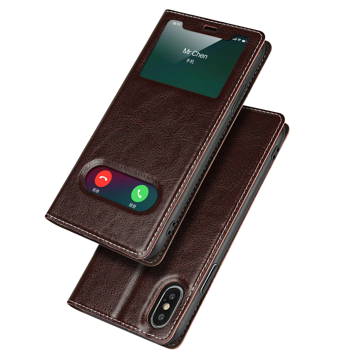 Apple iPhone X Xs max XR/iPhone 7 8  5s 5se 6s Plus Cove [Visual Window]Shockproof Flip leather Case