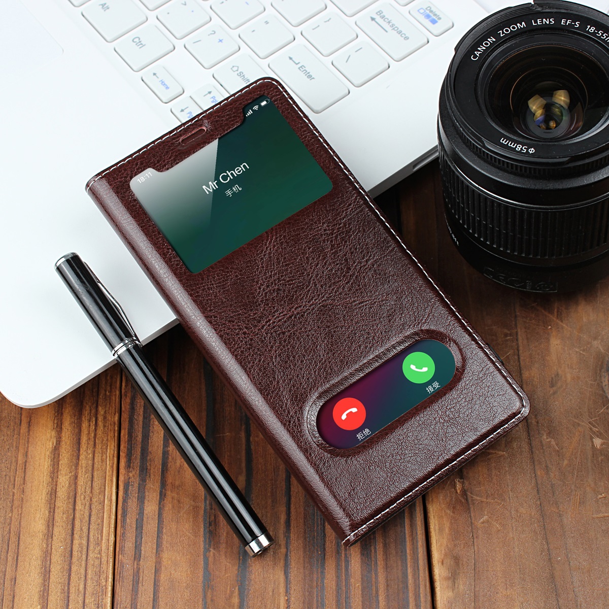 Apple iPhone X Xs max XR/iPhone 7 8  5s 5se 6s Plus Cove [Visual Window]Shockproof Flip leather Case