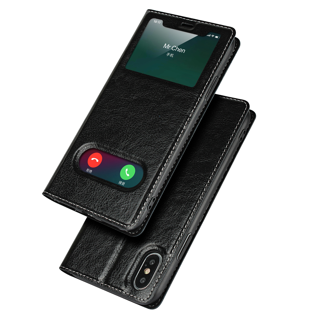 Apple iPhone X Xs max XR/iPhone 7 8  5s 5se 6s Plus Cove [Visual Window]Shockproof Flip leather Case
