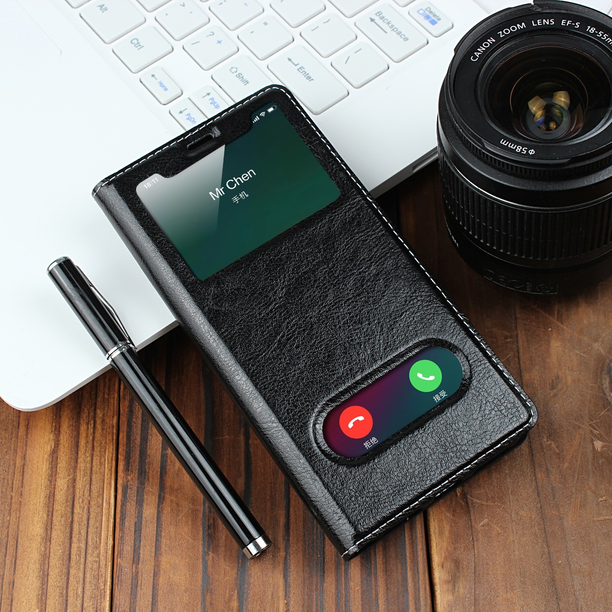 Apple iPhone X Xs max XR/iPhone 7 8  5s 5se 6s Plus Cove [Visual Window]Shockproof Flip leather Case